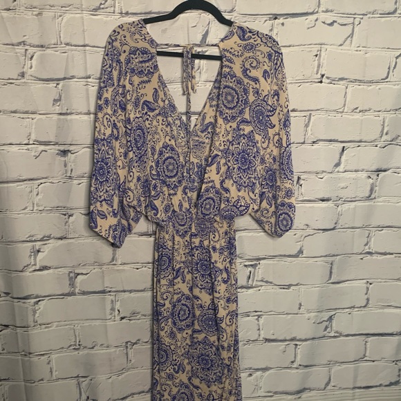 Miley Molly Long Maxi Blue Beige Floral Dress - Picture 9 of 10